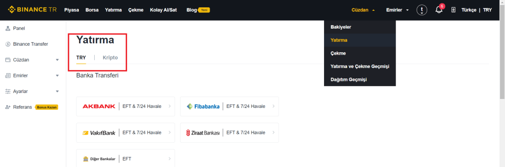 Binance TR Para Yatırma ve Çekme