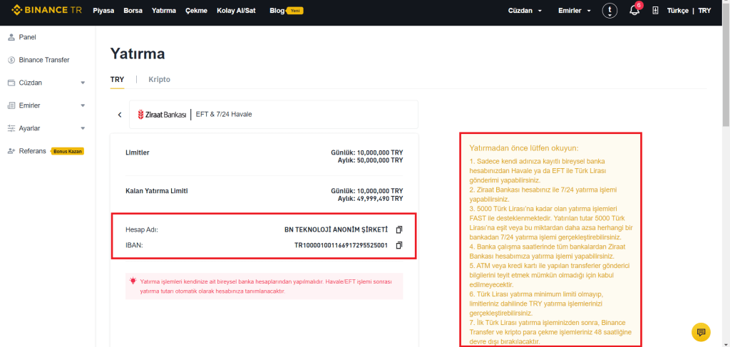 Binance TR Para Yatırma ve Çekme