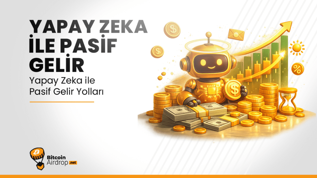 Yapay zeka botlarının dijital finans ekranları üzerinde otomatik gelir akışlarını yönettiği futuristik çalışma ortamı